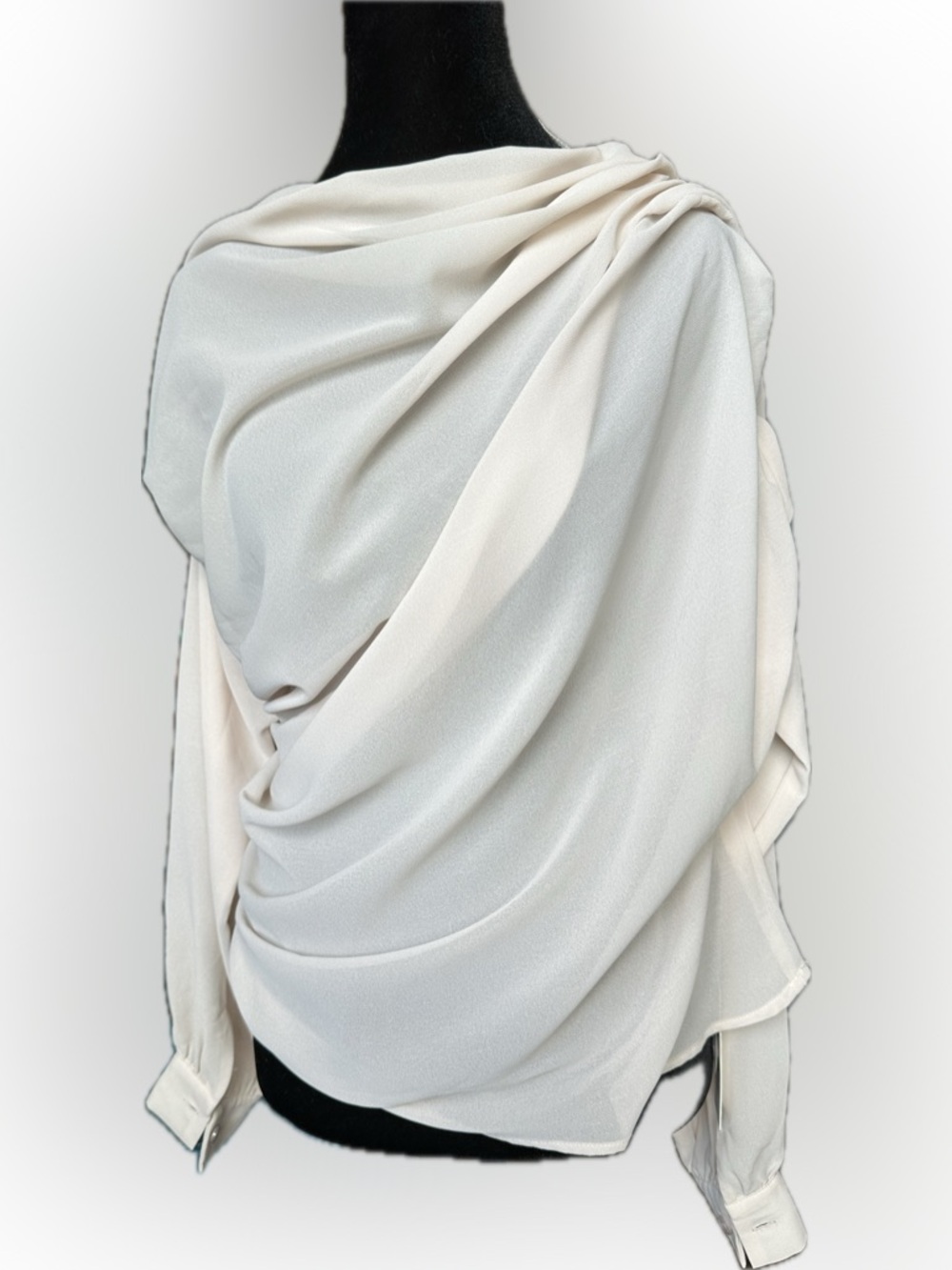Commense Ivory Draped Silk-Like Wrap